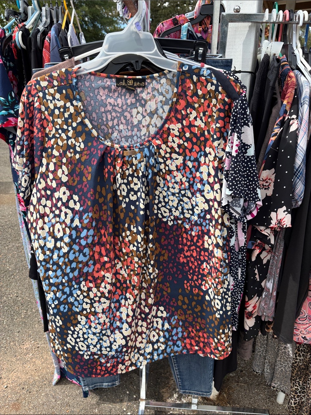 Abstract Multi-Color Scoop Neck Blouse by (Unbranded)